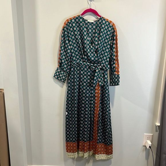 Sandro silk patchwork geometric print dress 34/US 2 - Picture 3 of 5